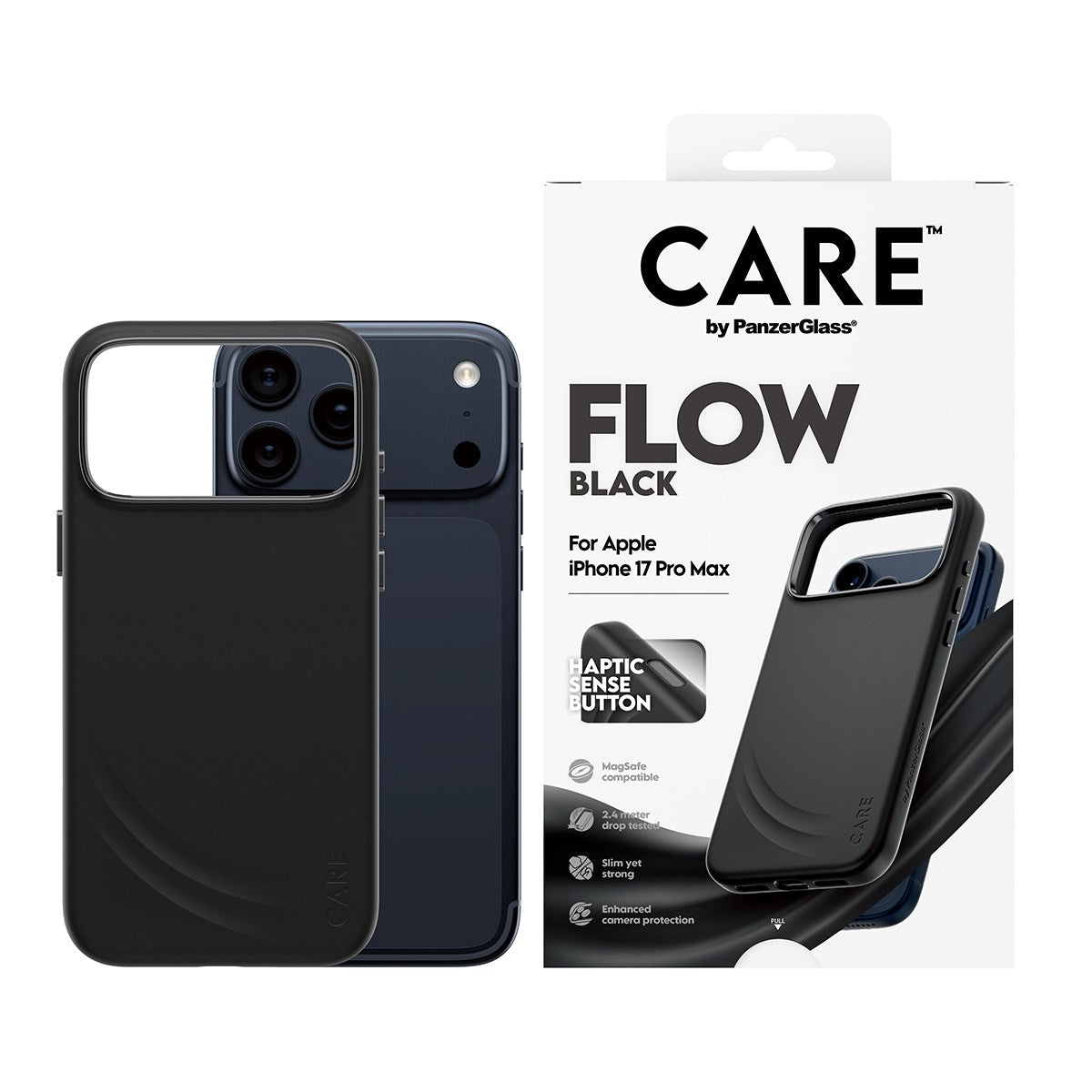 CARE by PanzerGlass® Feature FLOW Case Schwarz m. Cutout for Haptic & MagSafe iPhone 17 Pro Max